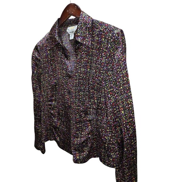 🌸 Talbots Petites Silk Blouse 8P Multicolor Abstract Print Button Down Top - Picture 5 of 15